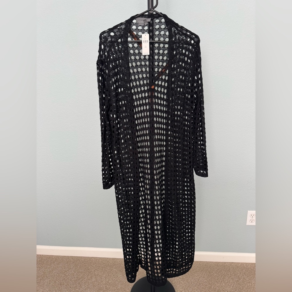 Anthropologie Black Crochet Long Cardigan - one size fits all (new)